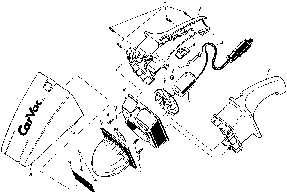 Exploded Diagram A Diagram and Parts List for 9509-08 Type 1 Black and Decker Hand Vacuum